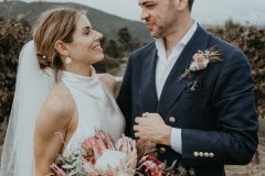 chloe and adam, newlyweds at their newstead vineyards wedding