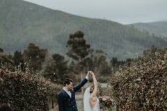 chloe and adam photographed on their newstead vineyards wedding day