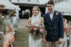 adam and chloe together at their newstead vineyards wedding