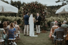 chloe and adam during their newstead vineyards wedding day